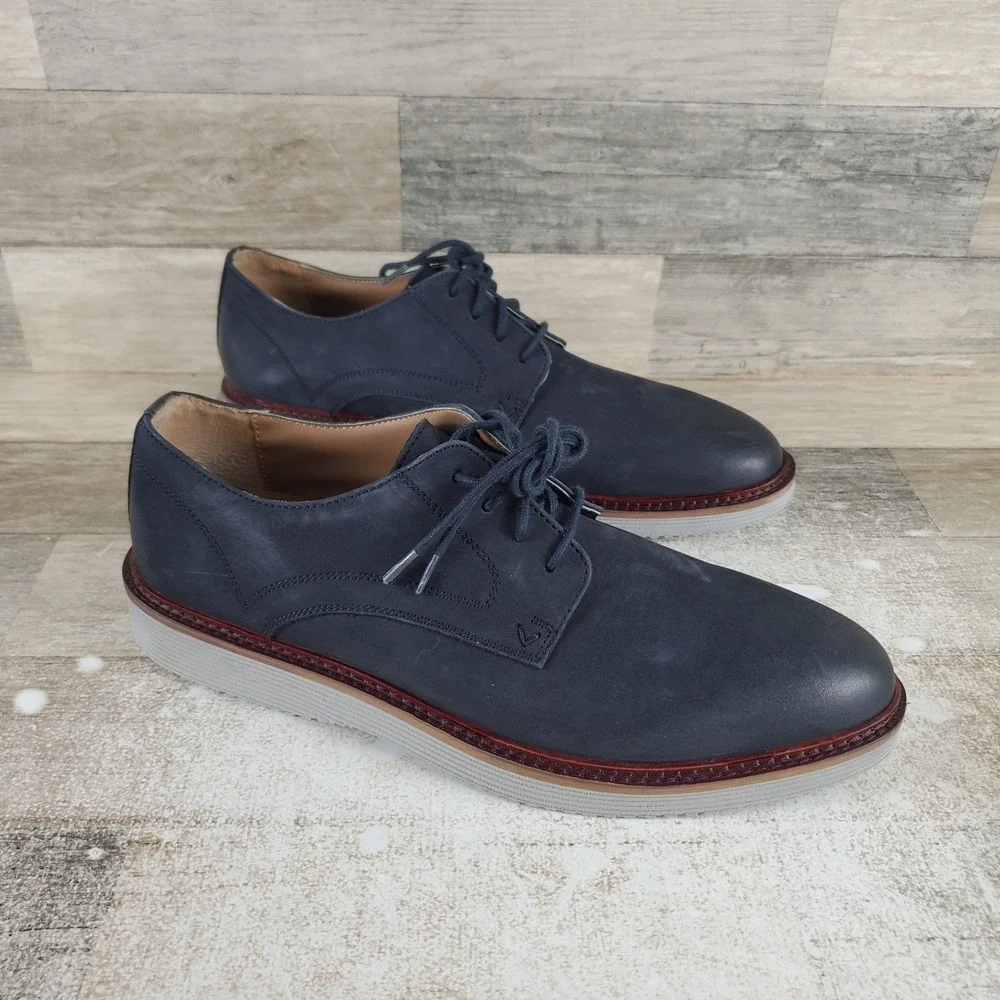 Vince Camuto Trent Mens Oxford Shoes Sz 9.5 M Navy Blue Oiled Nubuck Lace Up